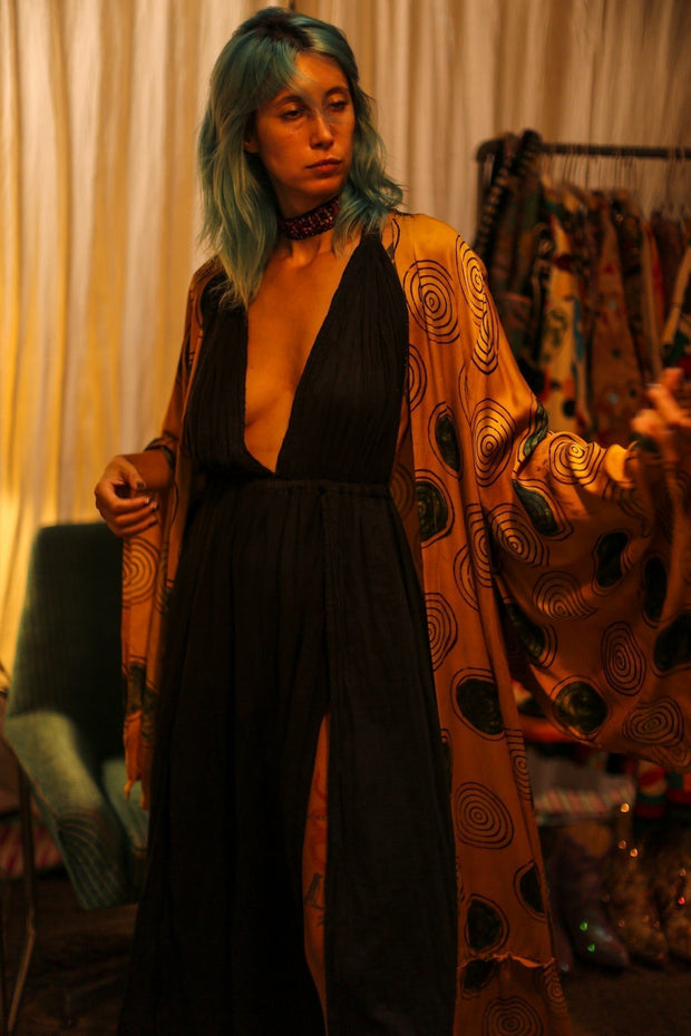 XL WING SILK KIMONO PINA YELLOW CIRLCE - sustainably made MOMO NEW YORK sustainable clothing, bestseller slow fashion