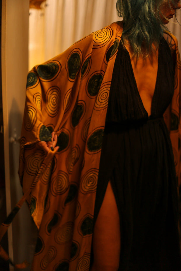 XL WING SILK KIMONO PINA YELLOW CIRLCE - sustainably made MOMO NEW YORK sustainable clothing, bestseller slow fashion