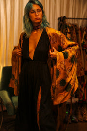 XL WING SILK KIMONO PINA YELLOW CIRLCE - sustainably made MOMO NEW YORK sustainable clothing, bestseller slow fashion
