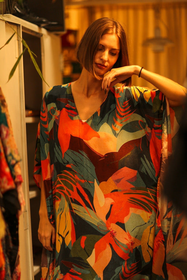YAYA SILK KAFTAN CARMEN - sustainably made MOMO NEW YORK sustainable clothing, dresskaftan slow fashion