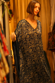 YAYA SILK KAFTAN DARK BLUE - sustainably made MOMO NEW YORK sustainable clothing, dresskaftan slow fashion