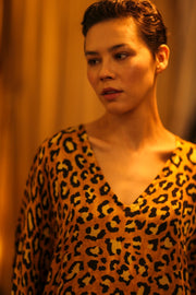 YAYA SILK KAFTAN LEOPARD YELLOW - sustainably made MOMO NEW YORK sustainable clothing, dresskaftan slow fashion