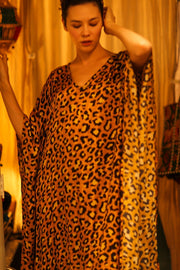 YAYA SILK KAFTAN LEOPARD YELLOW - sustainably made MOMO NEW YORK sustainable clothing, dresskaftan slow fashion