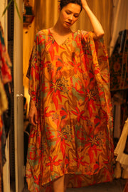 YAYA SILK KAFTAN LIGHT COLORFUL JUNGLE - sustainably made MOMO NEW YORK sustainable clothing, dresskaftan slow fashion