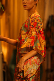 YAYA SILK KAFTAN LIGHT COLORFUL JUNGLE - sustainably made MOMO NEW YORK sustainable clothing, dresskaftan slow fashion