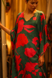 YAYA SILK KAFTAN PINK AND GREEN - sustainably made MOMO NEW YORK sustainable clothing, dresskaftan slow fashion