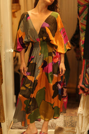 ZURI SILK DRESS CARNIVAL - sustainably made MOMO NEW YORK sustainable clothing, Boho Chic Dress slow fashion