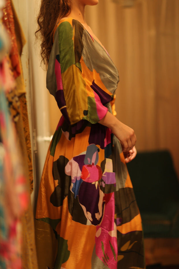 ZURI SILK DRESS CARNIVAL - sustainably made MOMO NEW YORK sustainable clothing, Boho Chic Dress slow fashion
