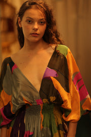 ZURI SILK DRESS CARNIVAL - sustainably made MOMO NEW YORK sustainable clothing, Boho Chic Dress slow fashion