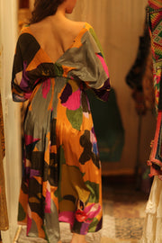 ZURI SILK DRESS CARNIVAL - sustainably made MOMO NEW YORK sustainable clothing, Boho Chic Dress slow fashion