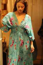 ZURI SILK DRESS LAKE BLUE - sustainably made MOMO NEW YORK sustainable clothing, Boho Chic Dress slow fashion