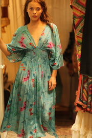 ZURI SILK DRESS LAKE BLUE - sustainably made MOMO NEW YORK sustainable clothing, Boho Chic Dress slow fashion