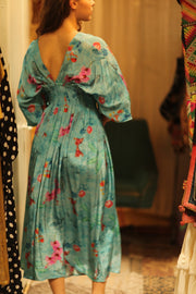 ZURI SILK DRESS LAKE BLUE - sustainably made MOMO NEW YORK sustainable clothing, Boho Chic Dress slow fashion