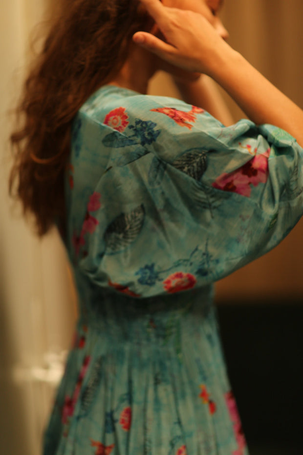 ZURI SILK DRESS LAKE BLUE - sustainably made MOMO NEW YORK sustainable clothing, Boho Chic Dress slow fashion