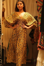 ZURI SILK DRESS LEO PRINT - sustainably made MOMO NEW YORK sustainable clothing, Boho Chic Dress slow fashion