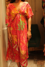 ZURI SILK DRESS PINK JUNGLE - sustainably made MOMO NEW YORK sustainable clothing, Boho Chic Dress slow fashion