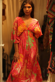 ZURI SILK DRESS PINK JUNGLE - sustainably made MOMO NEW YORK sustainable clothing, Boho Chic Dress slow fashion