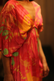 ZURI SILK DRESS PINK JUNGLE - sustainably made MOMO NEW YORK sustainable clothing, Boho Chic Dress slow fashion