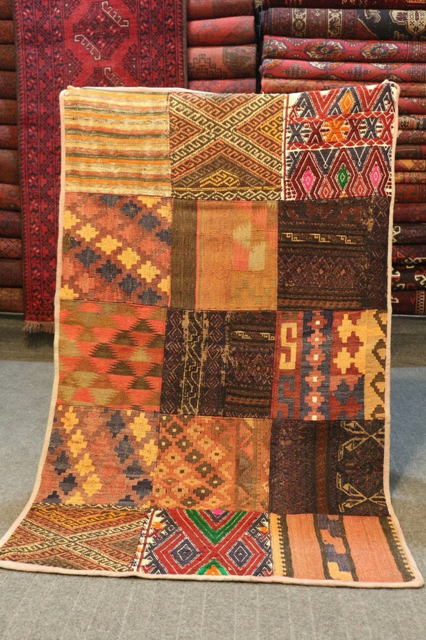5 x 3 Ft.PATCH RUG,Hand made Afghan Patch Work Rug, Vintage Patch work Rug, Muted colored Patch Rug, Fashionable Floor rug,kilim - sustainably made MOMO NEW YORK sustainable clothing, rug slow fashion