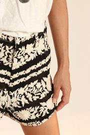 BLACK WHITE FLOWER EMBROIDERED SHORTS SHERARO - sustainably made MOMO NEW YORK sustainable clothing, skirtandshorts slow fashion