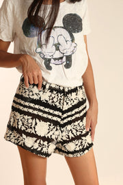 BLACK WHITE FLOWER EMBROIDERED SHORTS SHERARO - sustainably made MOMO NEW YORK sustainable clothing, skirtandshorts slow fashion