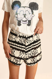 BLACK WHITE FLOWER EMBROIDERED SHORTS SHERARO - sustainably made MOMO NEW YORK sustainable clothing, skirtandshorts slow fashion