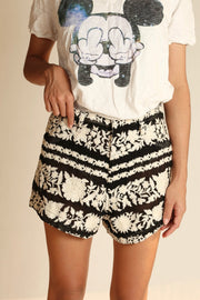 BLACK WHITE FLOWER EMBROIDERED SHORTS SHERARO - sustainably made MOMO NEW YORK sustainable clothing, skirtandshorts slow fashion