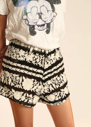BLACK WHITE FLOWER EMBROIDERED SHORTS SHERARO - sustainably made MOMO NEW YORK sustainable clothing, skirtandshorts slow fashion