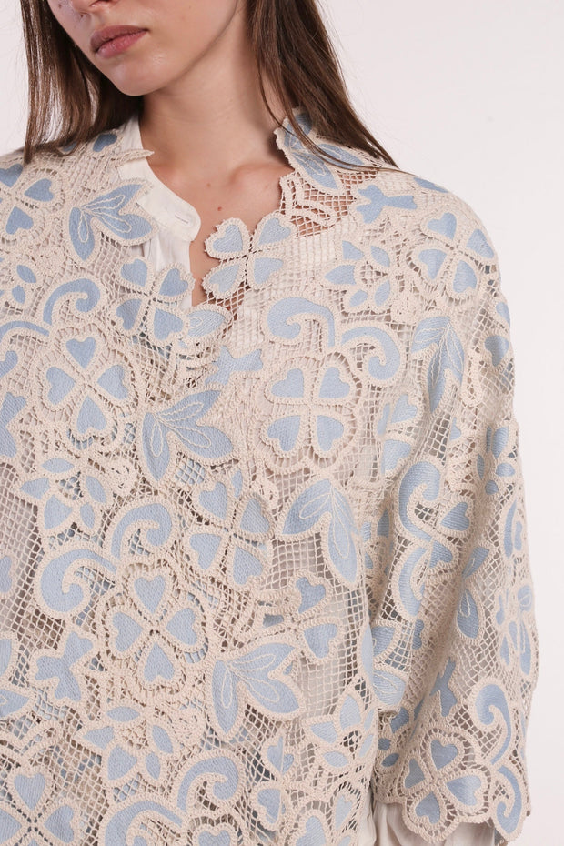 COTTTON LACE LIGHT BLUE FLOWER KIMONO - sustainably made MOMO NEW YORK sustainable clothing, kimono slow fashion