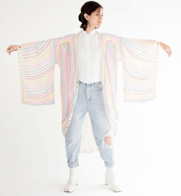 Kaftan Kimono Bila White - sustainably made MOMO NEW YORK sustainable clothing, Boho Chic slow fashion