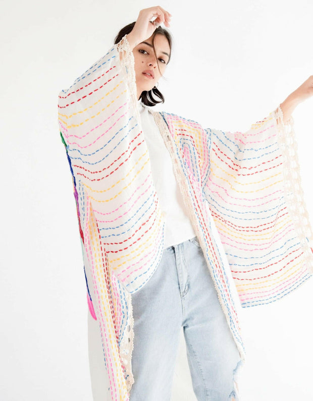 Kaftan Kimono Bila White - sustainably made MOMO NEW YORK sustainable clothing, Boho Chic slow fashion