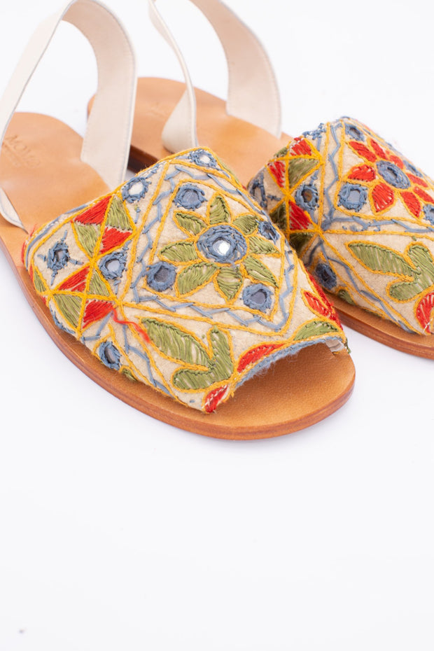 INDIAN EMBROIDERED LEATHER SANDALS DESSA - sustainably made MOMO NEW YORK sustainable clothing, mules slow fashion