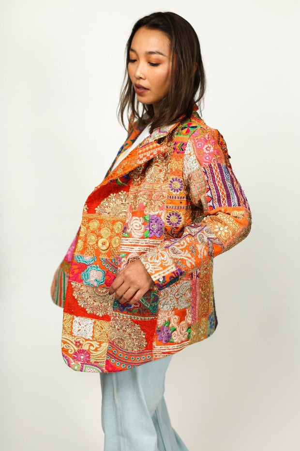 JACKET FRIDA EMBROIDERED PATCHWORK VINTAGE - sustainably made MOMO NEW YORK sustainable clothing, fall22 slow fashion