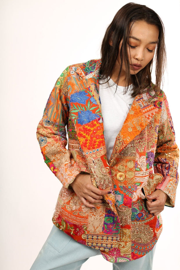 JACKET FRIDA EMBROIDERED PATCHWORK VINTAGE - sustainably made MOMO NEW YORK sustainable clothing, fall22 slow fashion