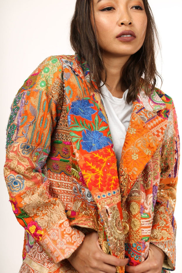 JACKET FRIDA EMBROIDERED PATCHWORK VINTAGE - sustainably made MOMO NEW YORK sustainable clothing, fall22 slow fashion