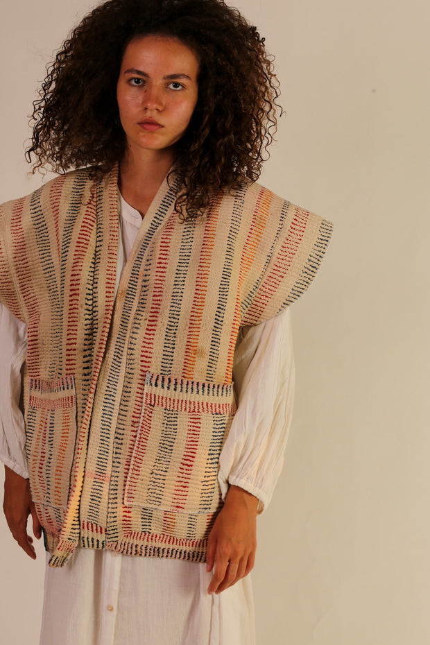 KANTHA VINTAGE QUILT VEST ROMY - sustainably made MOMO NEW YORK sustainable clothing, slow fashion