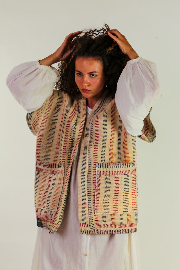 KANTHA VINTAGE QUILT VEST ROMY - sustainably made MOMO NEW YORK sustainable clothing, slow fashion