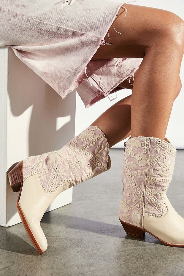 SELINA EMBROIDERED WESTERN BOOTS ( VINTAGE PINK) - sustainably made MOMO NEW YORK sustainable clothing, boots slow fashion
