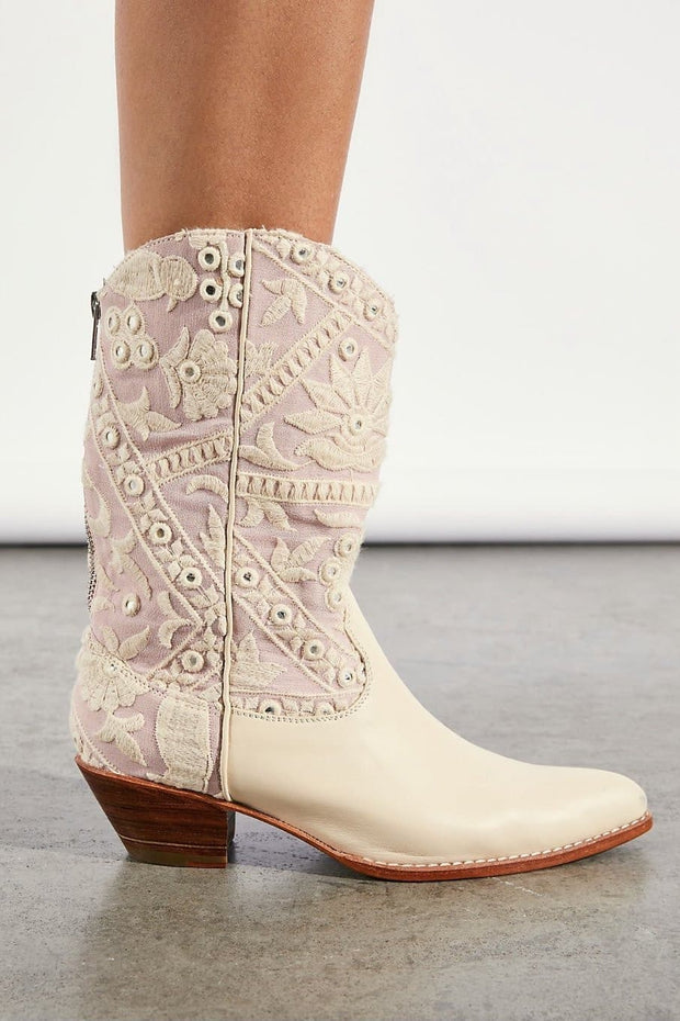 SELINA EMBROIDERED WESTERN BOOTS ( VINTAGE PINK) - sustainably made MOMO NEW YORK sustainable clothing, boots slow fashion
