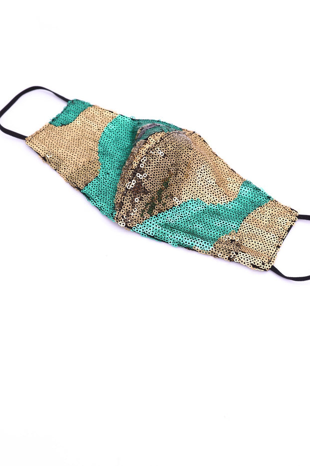 SEQUIN CAMOUFLAGE FACE MASK - sustainably made MOMO NEW YORK sustainable clothing, sequence slow fashion