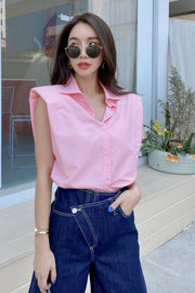 SHOULDER PAD BUTTON DOWN SHIRT STELLA - sustainably made MOMO NEW YORK sustainable clothing, slow fashion