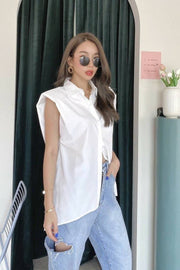 SHOULDER PAD BUTTON DOWN SHIRT STELLA - sustainably made MOMO NEW YORK sustainable clothing, slow fashion