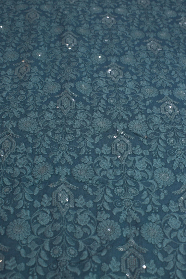 TURQUOISE EMBROIDERED SILK B32-57 - sustainably made MOMO NEW YORK sustainable clothing, fabric slow fashion