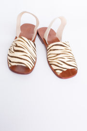 ZEBRA LEATHER SANDAL SLIDES DESSA - sustainably made MOMO NEW YORK sustainable clothing, mules slow fashion